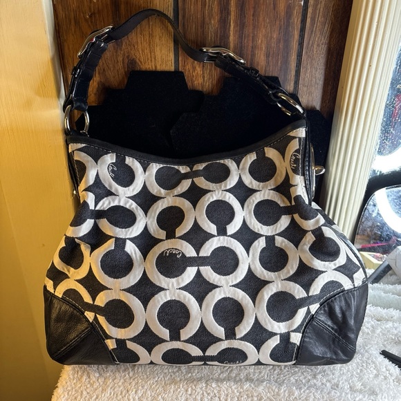 Coach 2009 HOBO Bag Canvas/Leather Denim Blue/Black EUC adjustable Strap - Picture 3 of 12